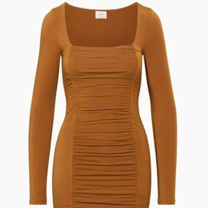 Aritzia Wilfred Ruched Lydia Long Sleeve Dress Rich Chestnut Brown Size Small
